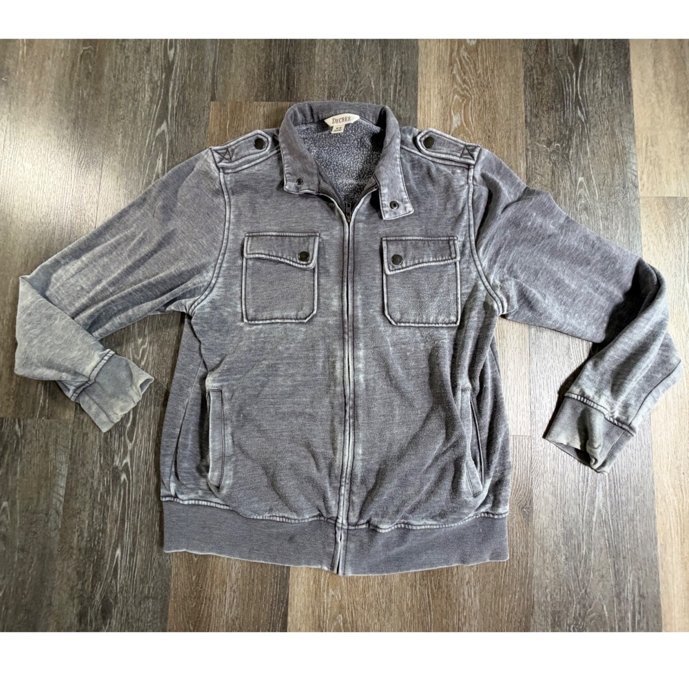 Decree Zip Up Sweatshirt Womens Medium Gray Acid Wash Military Utility Jacket